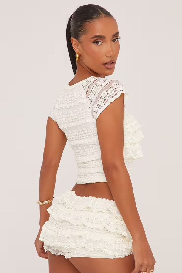 Brooklynne - Chic Sleeve Top And Ruffle Shorts Set