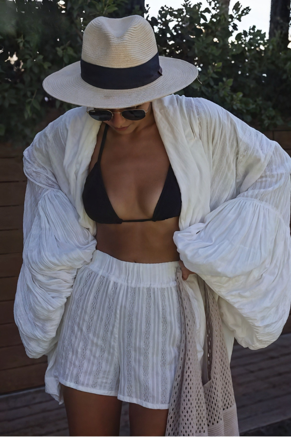 Zora - Elegant Puff Sleeve Robes With High Waist Shorts Set