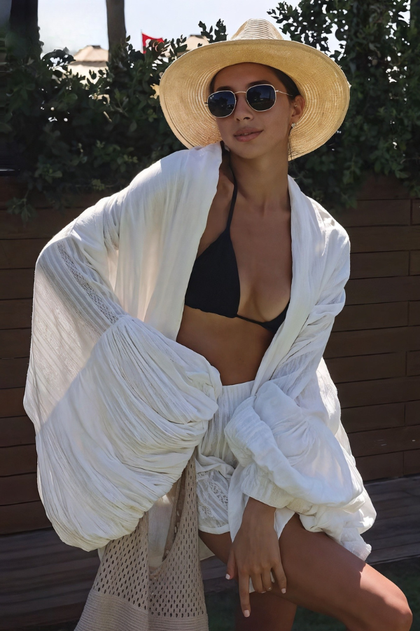 Zora - Elegant Puff Sleeve Robes With High Waist Shorts Set