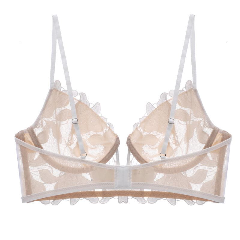 Darcy - Lace Embroidery Deep V Bra And Panty Set